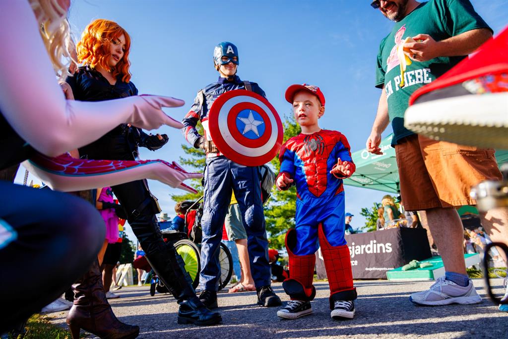 Young girl meet a group of superheroes